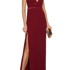 Halston Satin-trimmed crepe gown