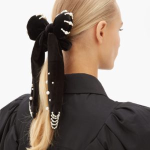 House of Lafayette Bambou faux-pearl embellished velvet scrunchie